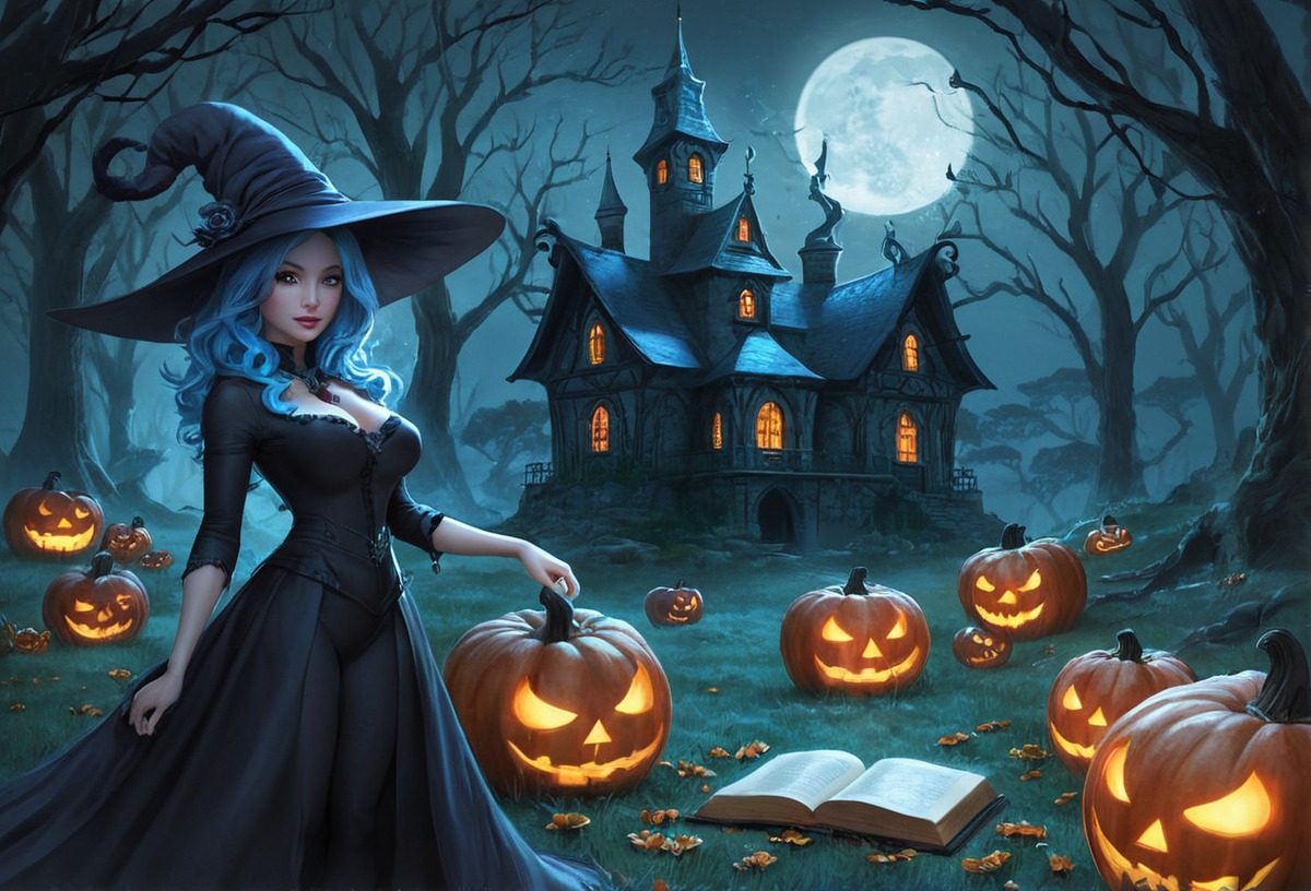 magic, witch, spooky, halloween, digitalart, cartoon, horror, cemetery, portrait, gothic, vampire, bewitched