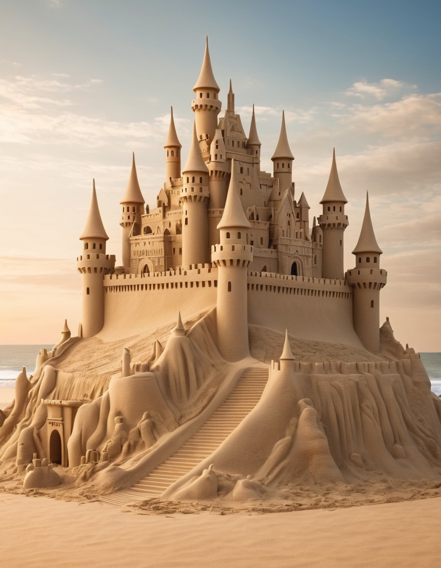 sand sculpture, castle, tiny people, strange, art, miniature, imagination