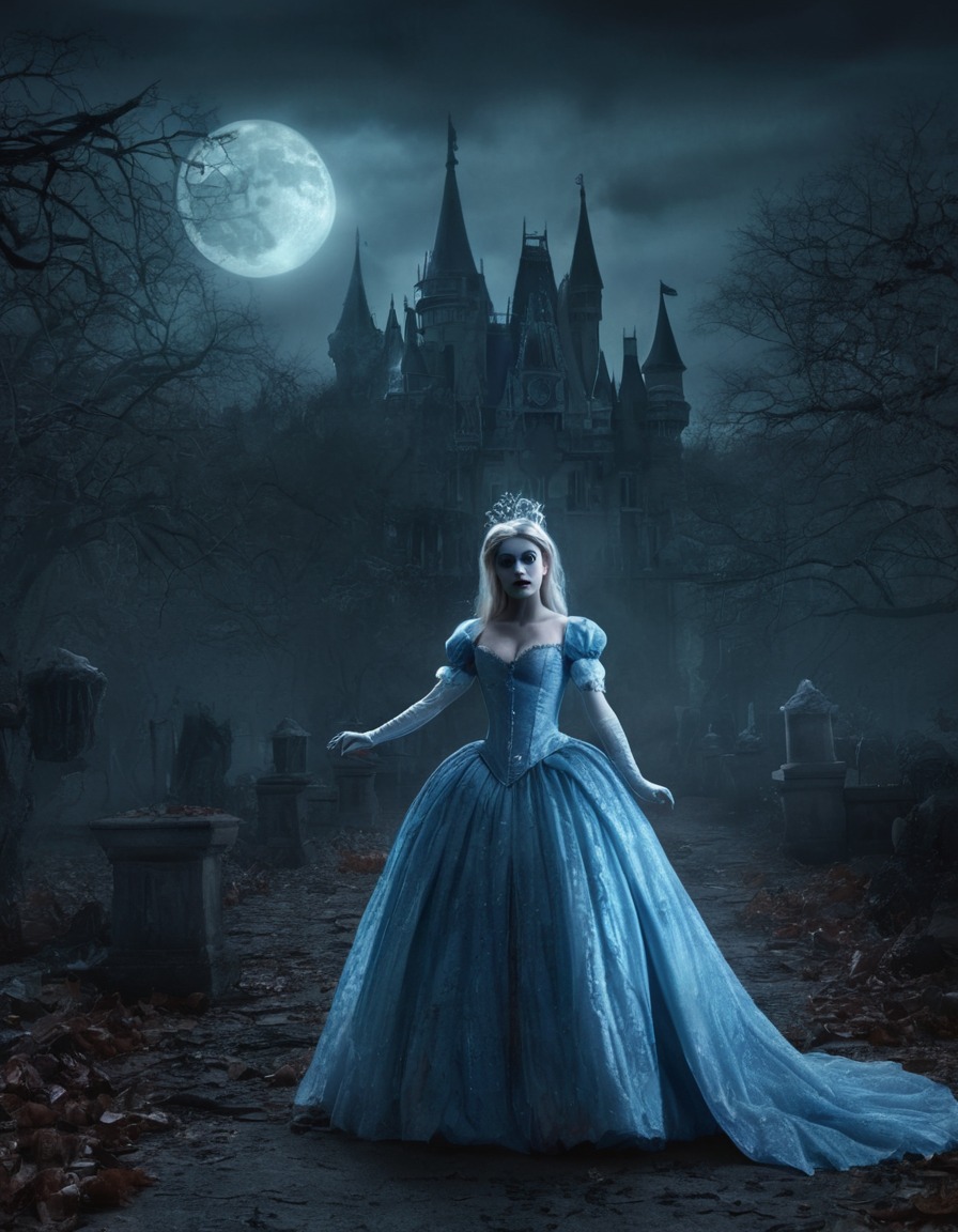 undead, cinderella, haunted, palace, fantasy, halloween, zombie