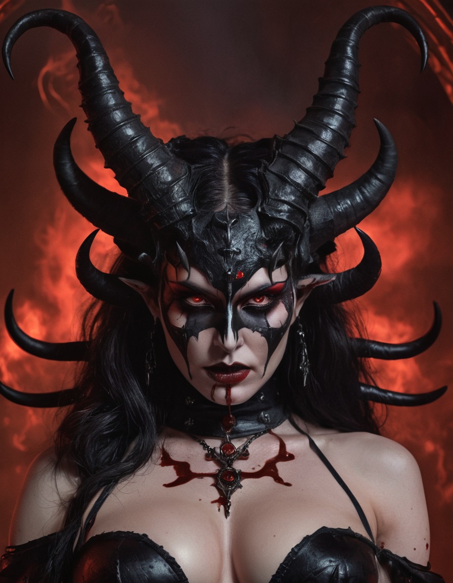 demoness, horns, black dress, ruler of hell, demon, sexy, nsfw	