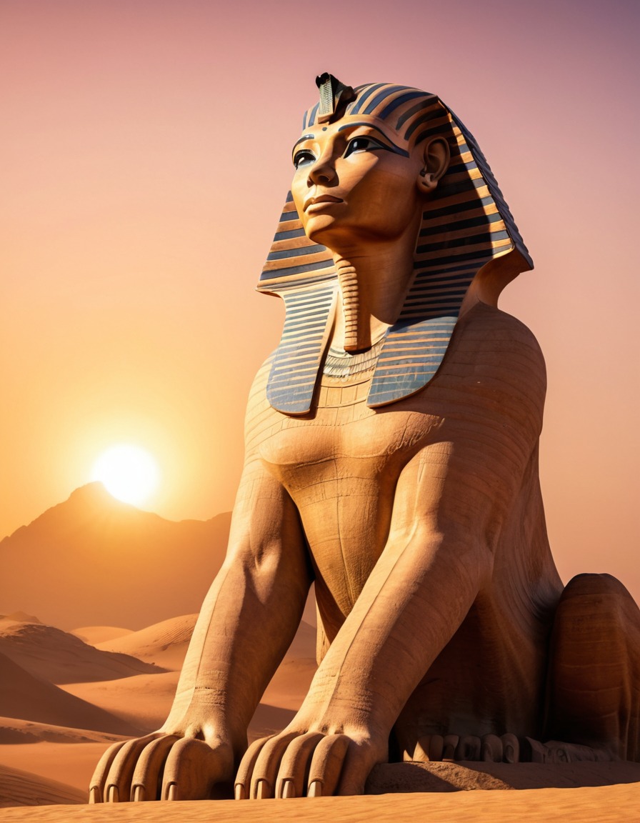 sphinx, sunset, egyptian, desert, mystical