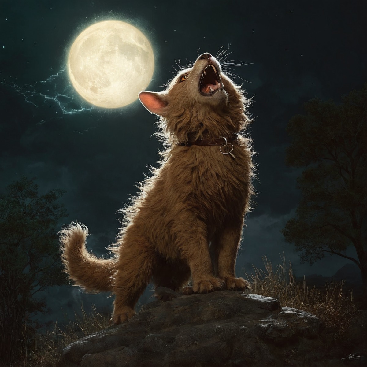 cat, animal, feline, animalart, digitalart, characterdesign, digitalpainting, darkestnight, fullmoon, night, dailychallenge, aiartcommunity, midjourney, midjourneyai, midjourneyart, midjourneyartwork, midjourneyaiart, midjourneycommunity