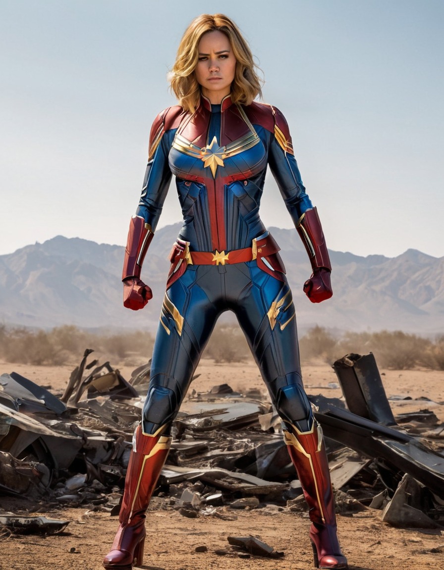 captain marvel, marvel comics, superhero, confident, ripped clothing