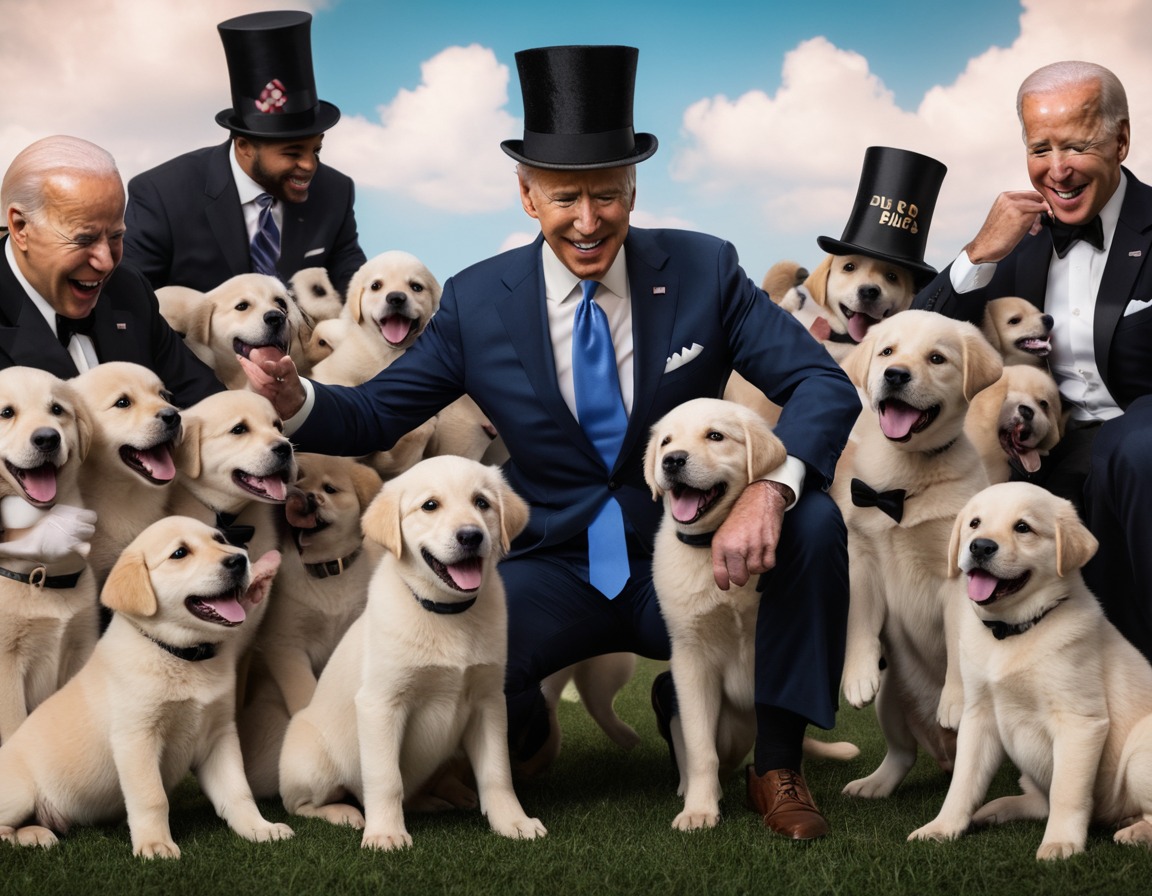 joe biden, puppies, top hats, playful, group, usa