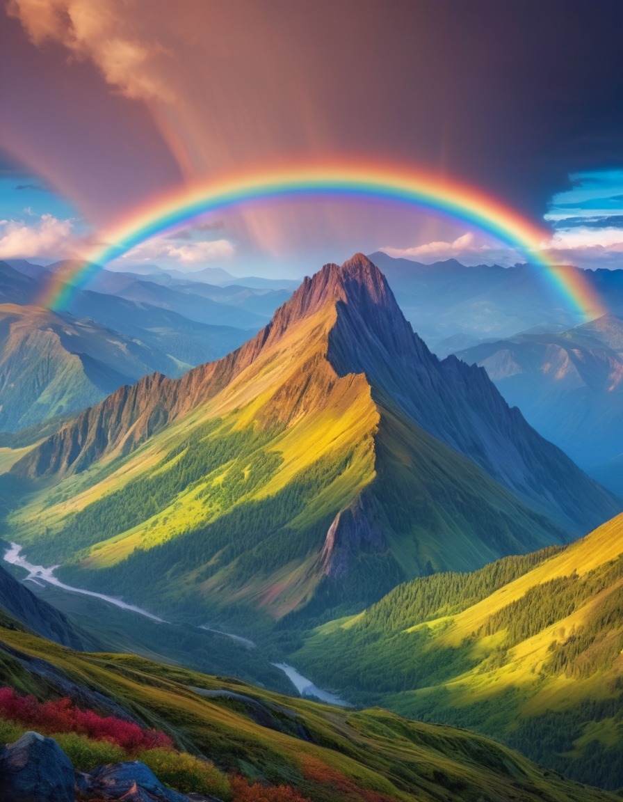 nature, landscape, rainbow, mountains, colorful