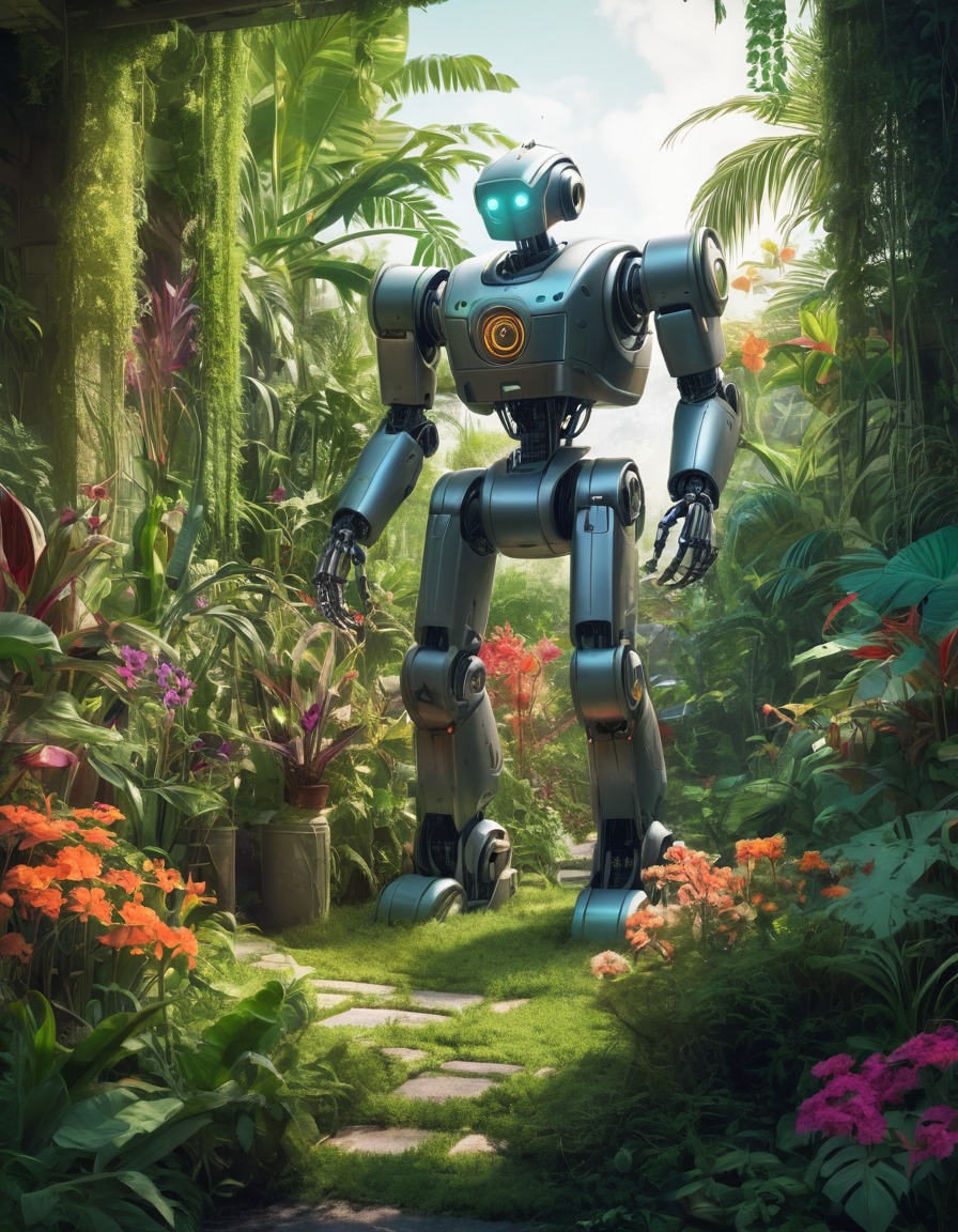 robot, garden, nature, exotic plants, beauty, robots