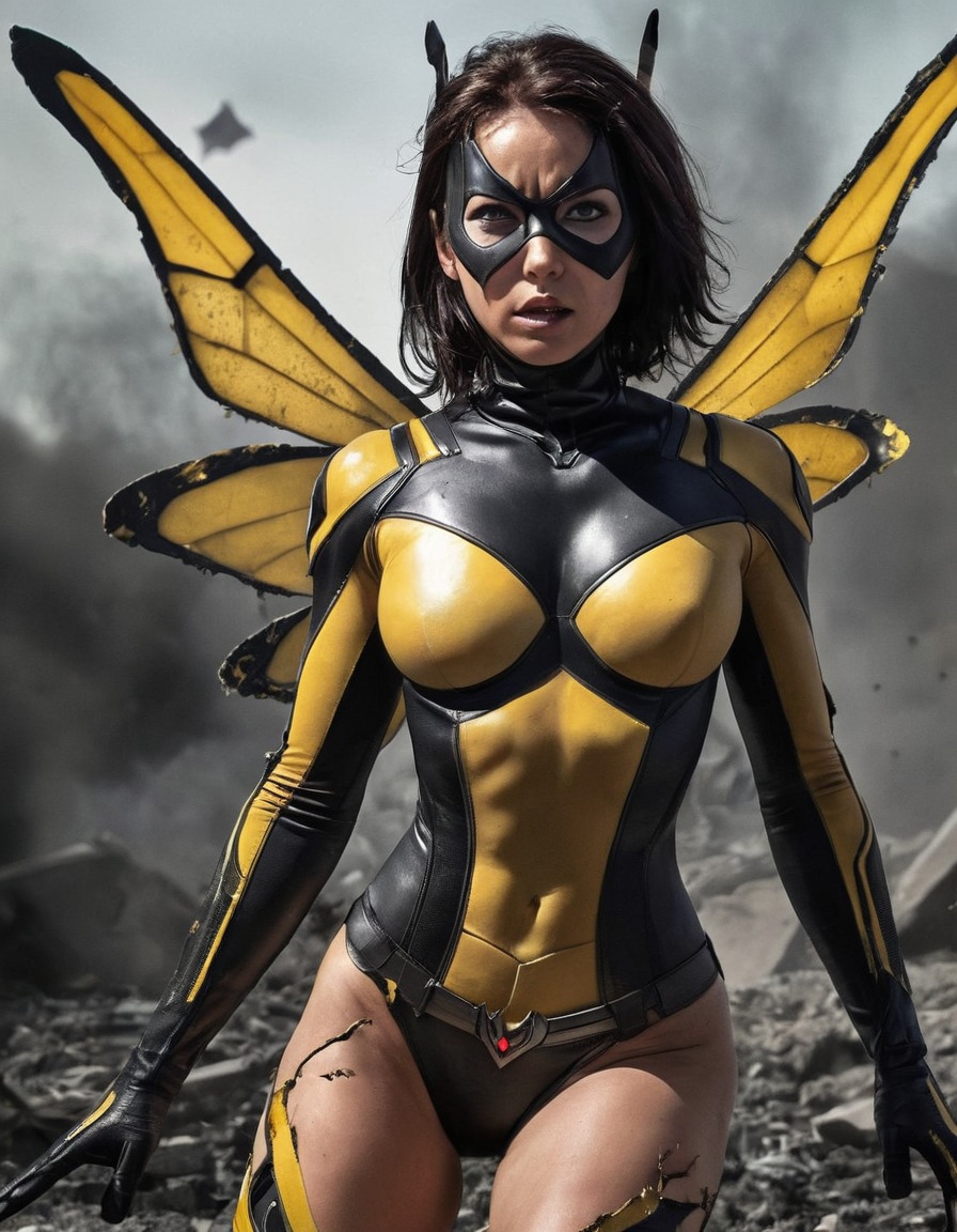 superhero, wasp, battle, determination, strength, torn costume