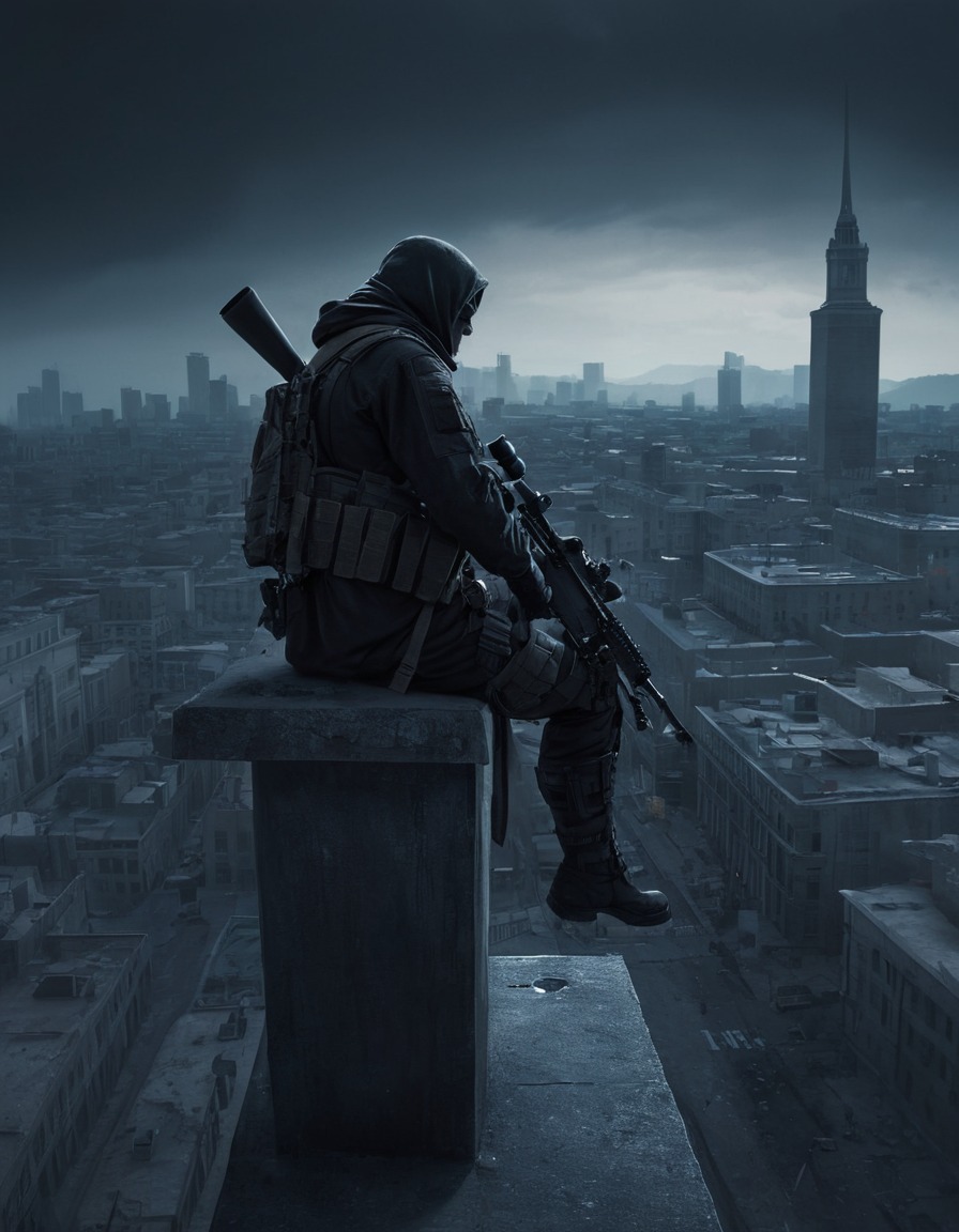 sniper, rooftop, city, square, war, usa