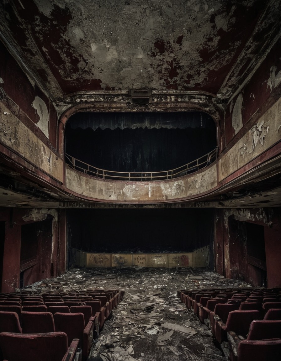 movie theater, abandoned building, urban exploration, cityscape, nostalgia, cinema, big city