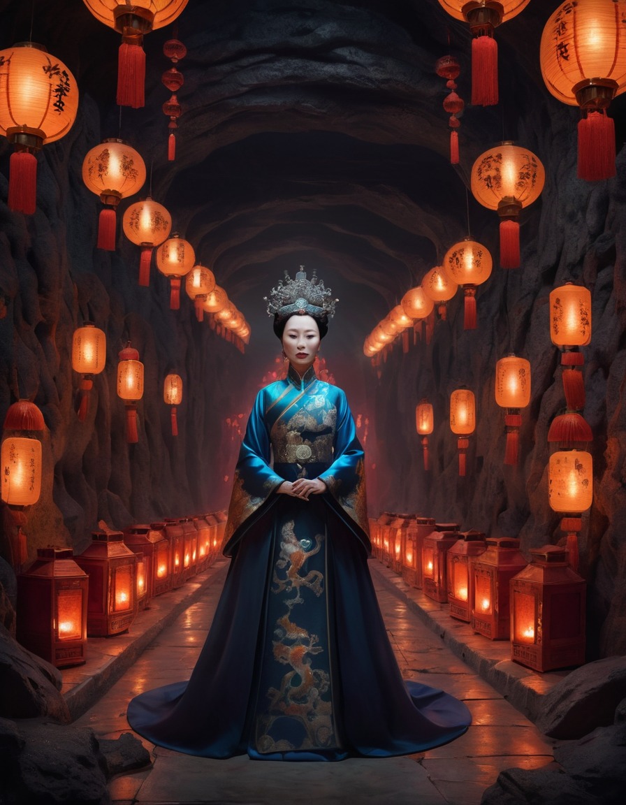 empress dowager cixi, lanterns, underground chamber, mysterious