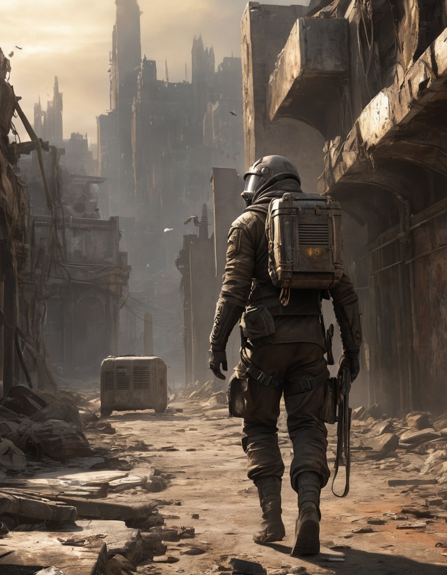 post-apocalyptic, lone wanderer, scavenging, cityscape, fallout, games, tv shows