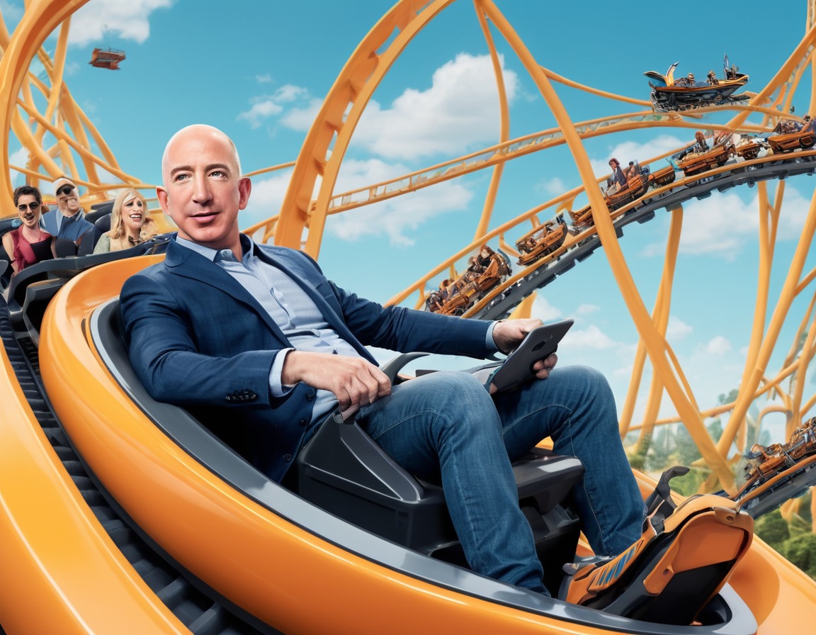 futuristic, amusement park, jeff bezos, rollercoaster, humor, amazon