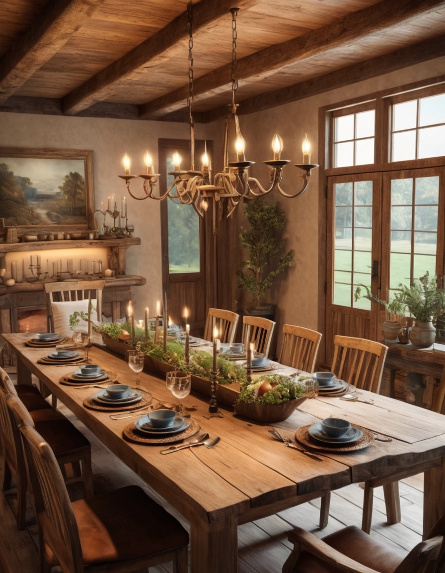 rustic, dining room, wooden table, family meal, home decor, home, interior