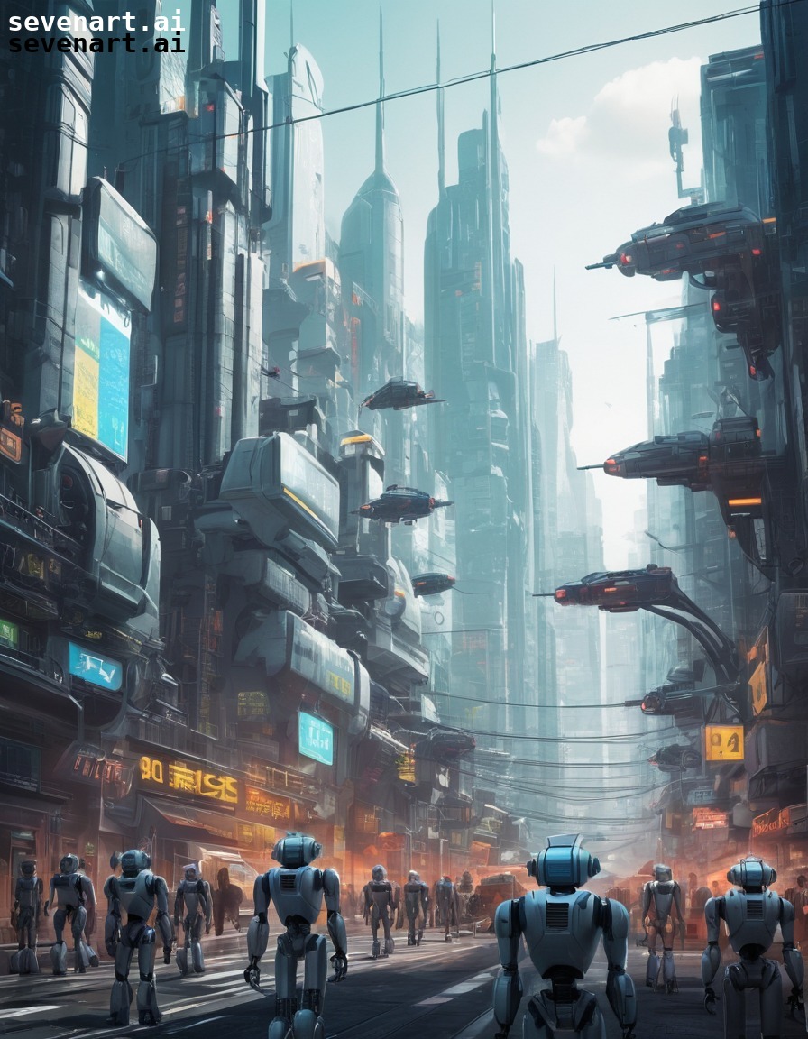 futuristic, cityscape, robots, technology, future