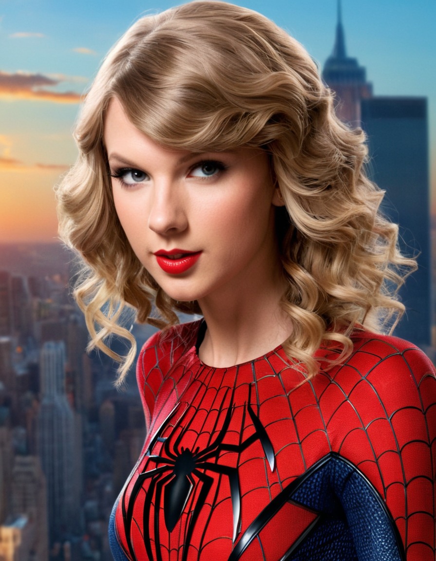 taylor swift, spiderman, celebrity crossover, music icon, superhero fantasy, pop culture reference