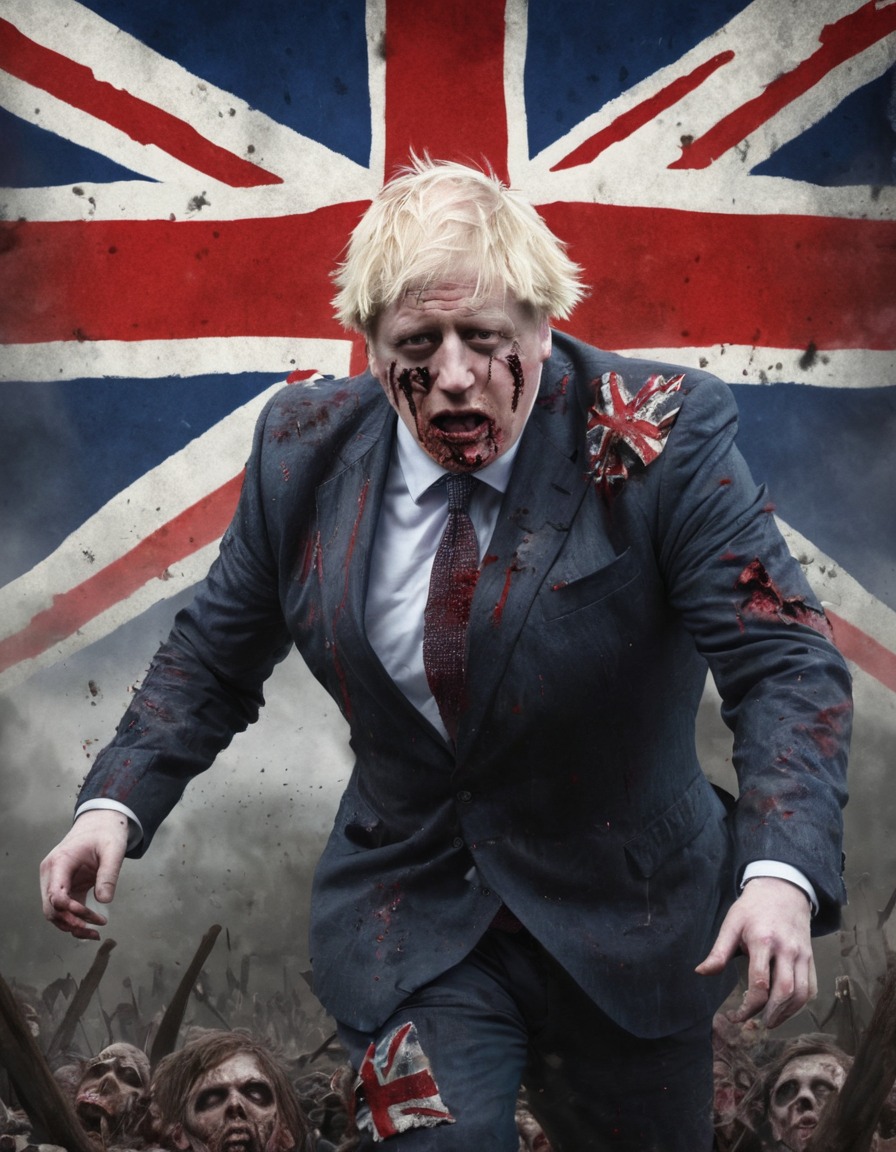 boris johnson, zombie, british flag, rising from the dead, politics