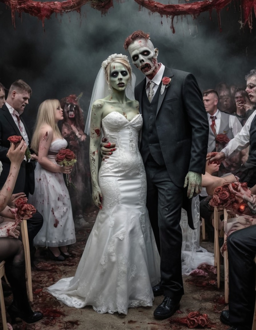 zombie, wedding, undead, horror, celebration