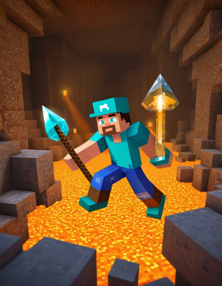 minecraft, video game, player, mining, diamonds, underground, computer games