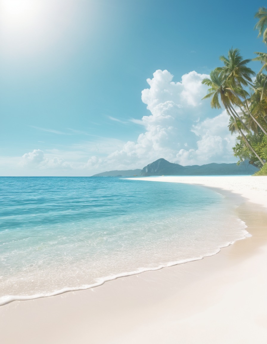 beach, tranquil, crystal-clear, white sand, nature