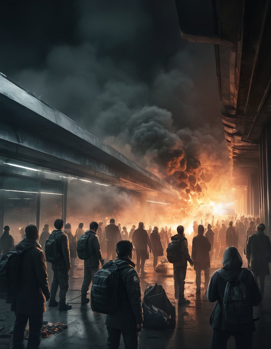 explosions, civilians, subway station, city skyline, war, usa