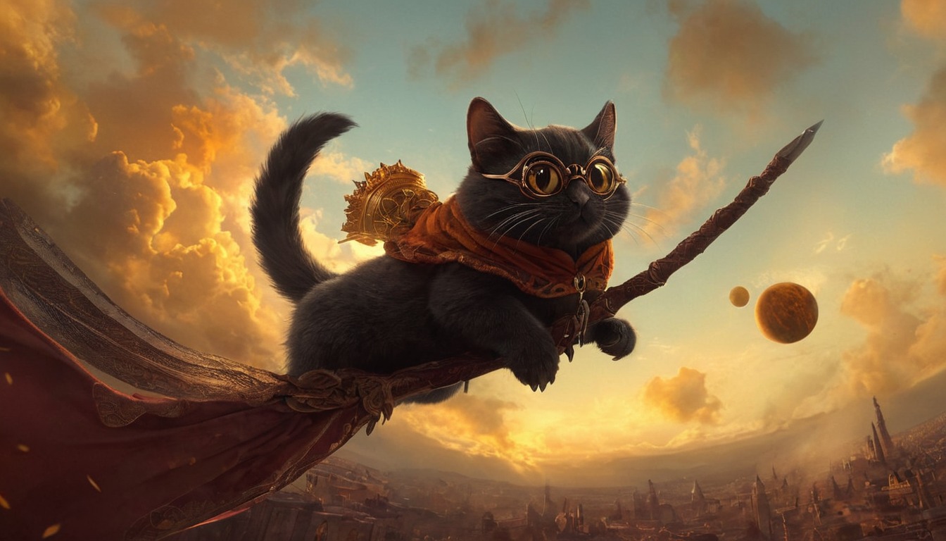 cat, digitalart, flying, digitalpainting, feline, kitty, harrypotter, quidditch, tournament, dailychallenge, aiartcommunity, midjourney, midjourneyai, midjourneyart, midjourneyartwork, midjourneyaiart, midjourneycommunity