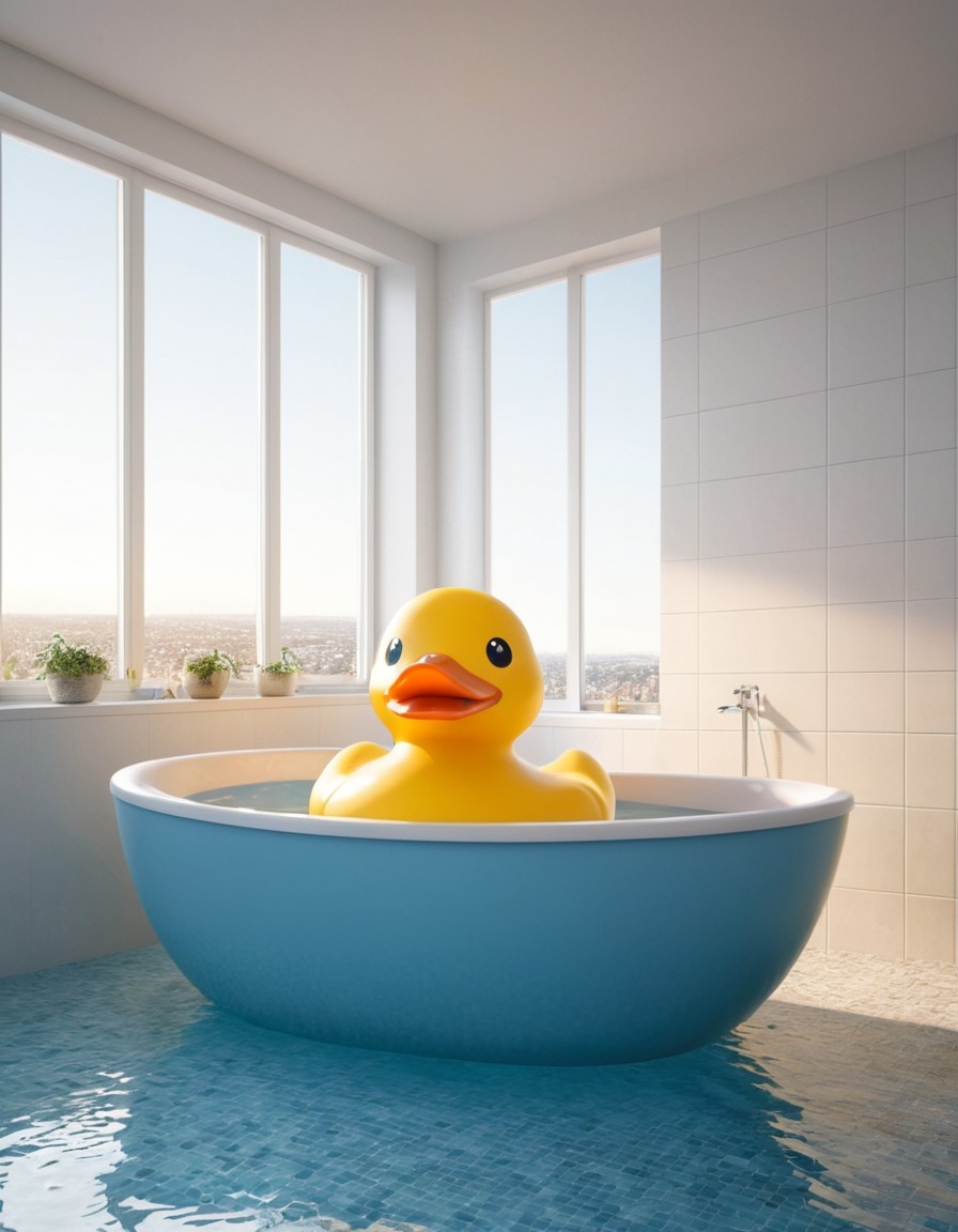 rubber duck, bathtub, giant, strange, installation, art, humor