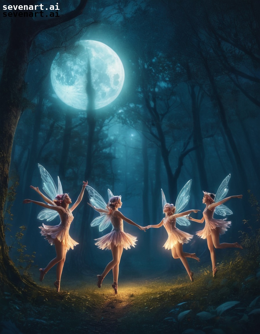 fantasy, fairies, moonlit, forest, dancing