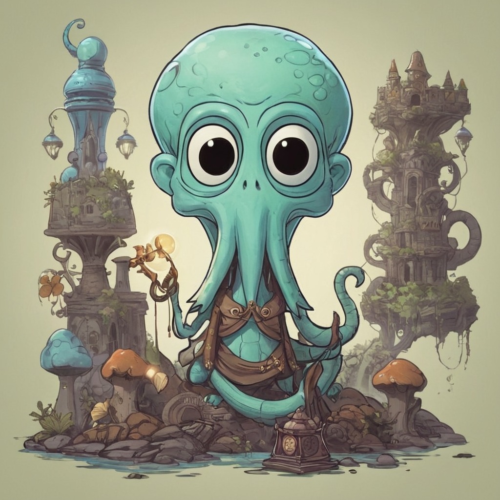 digitalart, fanart, dreamup, cartoon, squid, ai_art