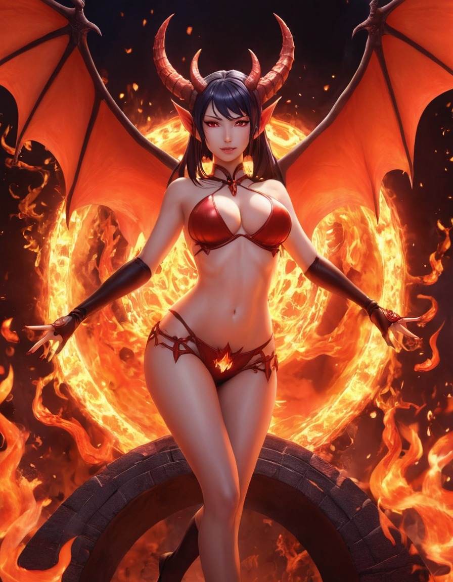 fantasy, succubus, demon, fiery, portal