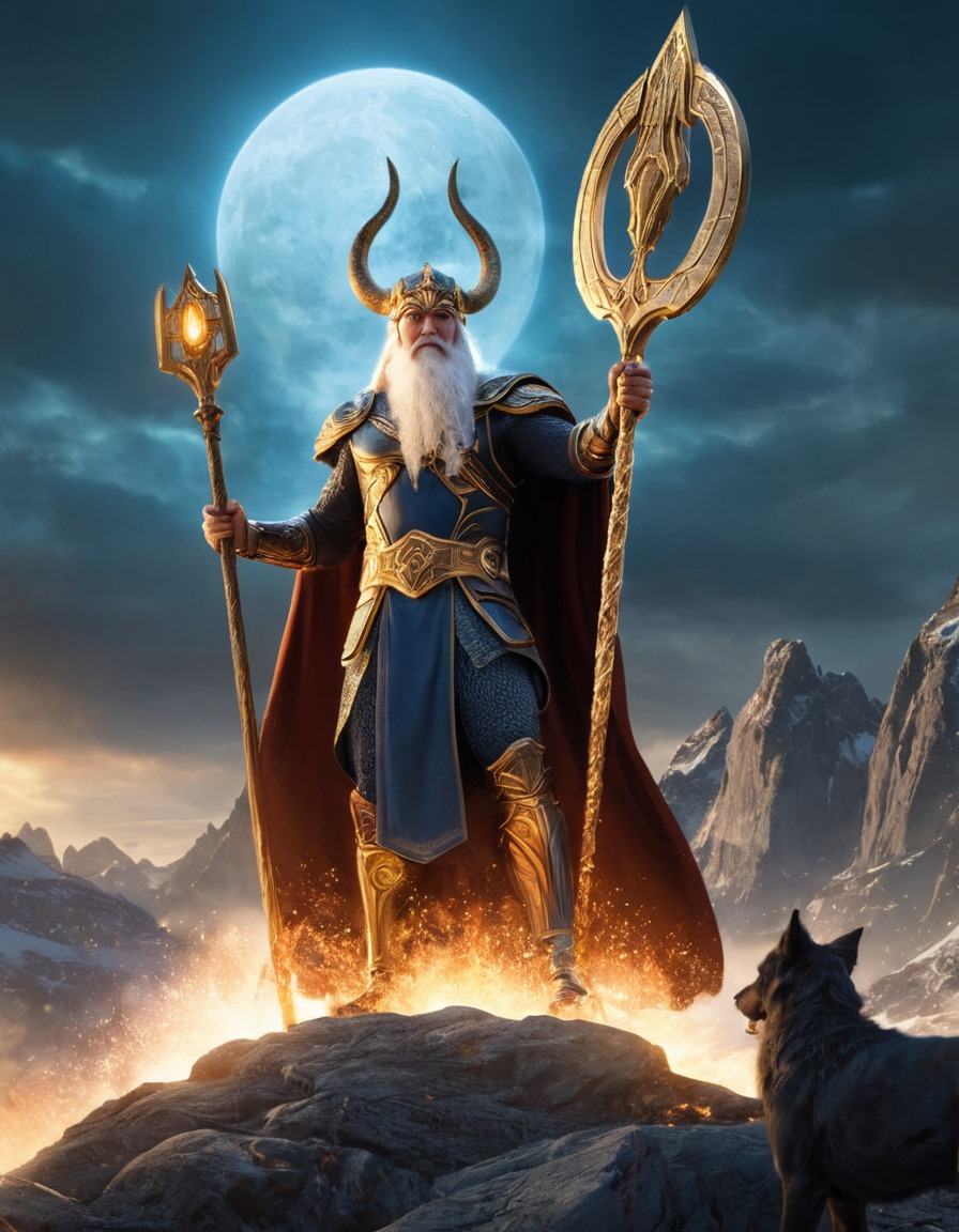 odin, norse mythology, norse gods, epic scene, legendary, mythological, mythical