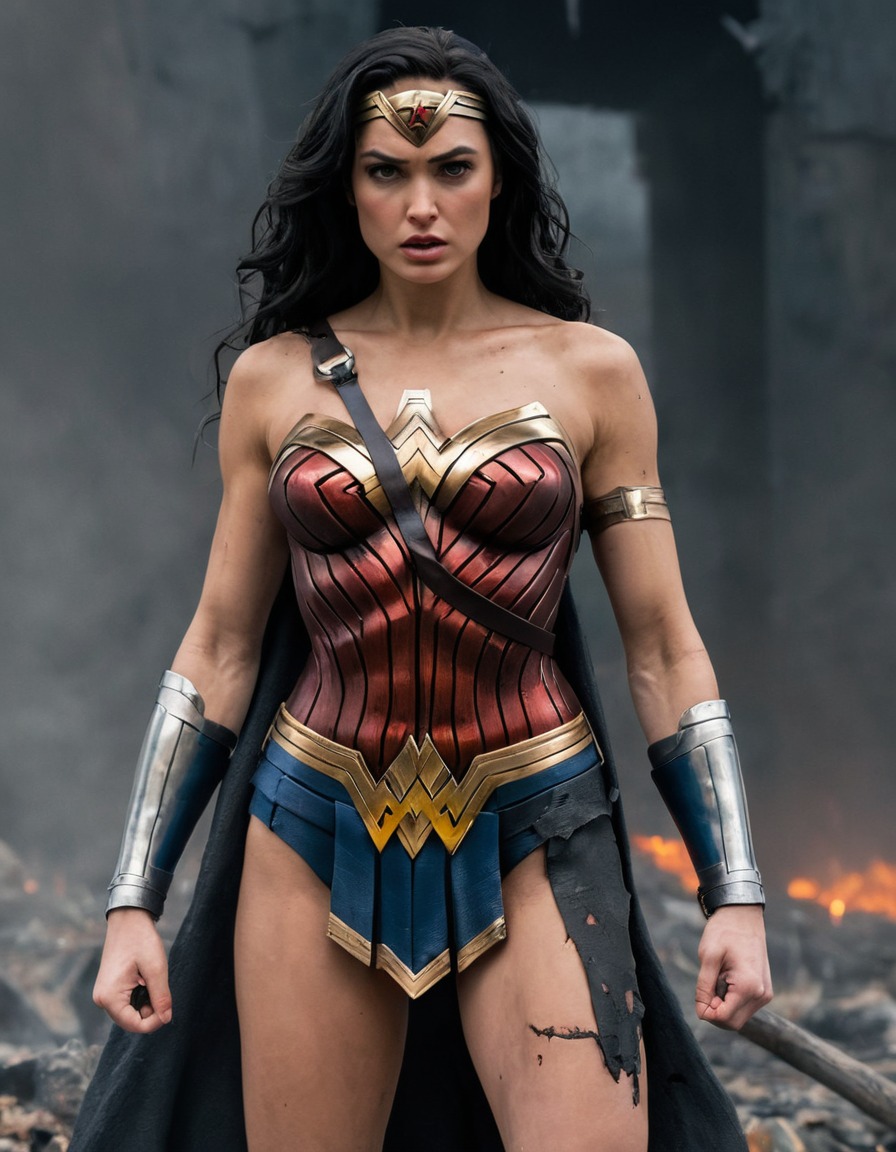 wonder woman, dc comics, superhero, battle aftermath, ripped clothes, strength