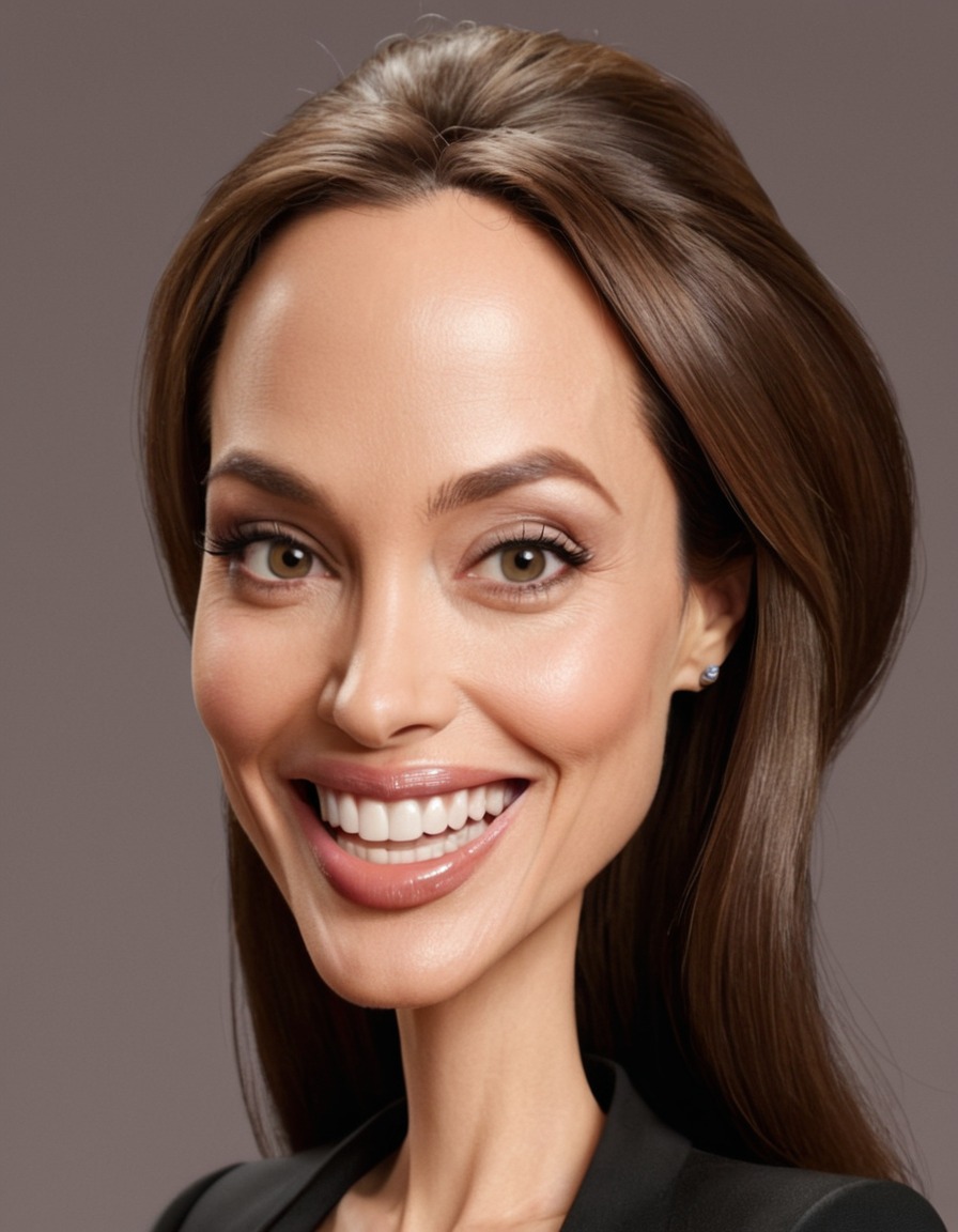 angelina jolie, caricature, big head, crazy smile, celebrity, actress