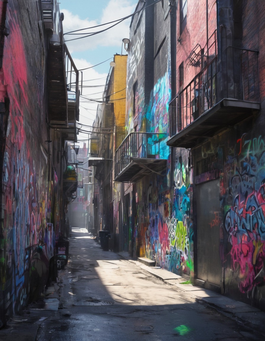 graffiti, street art, urban, alleyway, cityscape, modern city, city