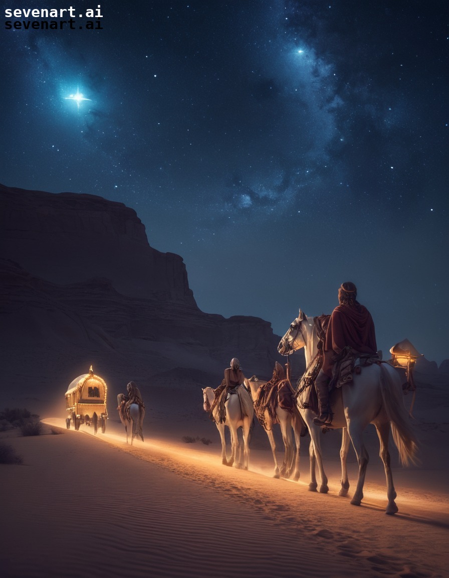 fantasy, centaur, caravan, starlit, desert