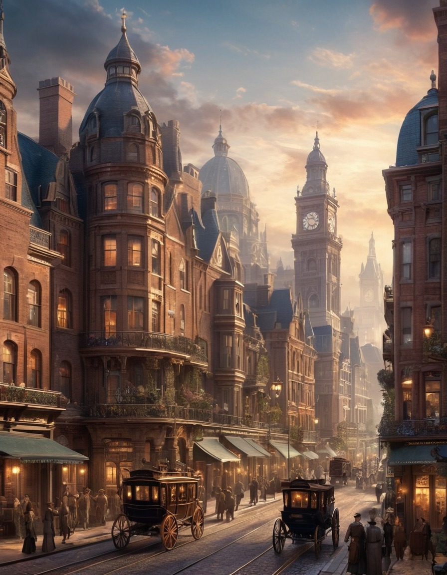 victorian, architecture, cityscape, bustling streets