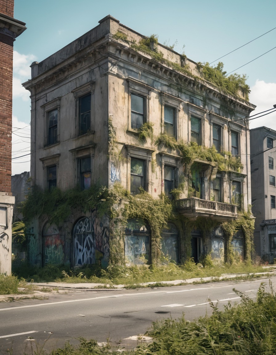 urban decay, abandoned, graffiti, overgrown, desolate, fallout, games, tv shows