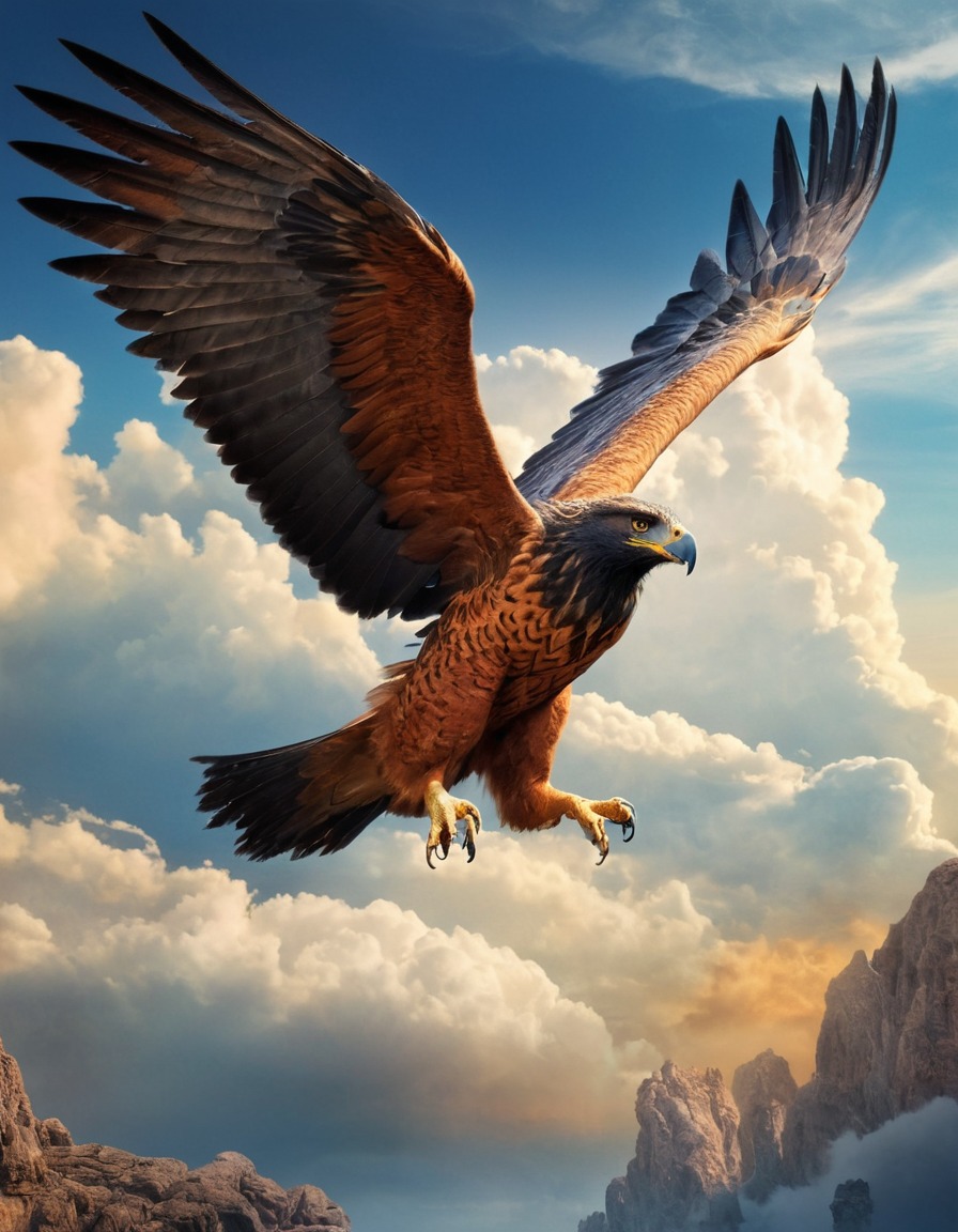 harpy, fantasy, mythical creature, flying, clouds, sky