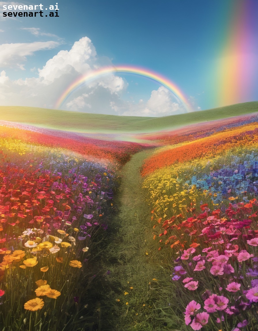 nature, landscape, flowers, rainbow, colorful