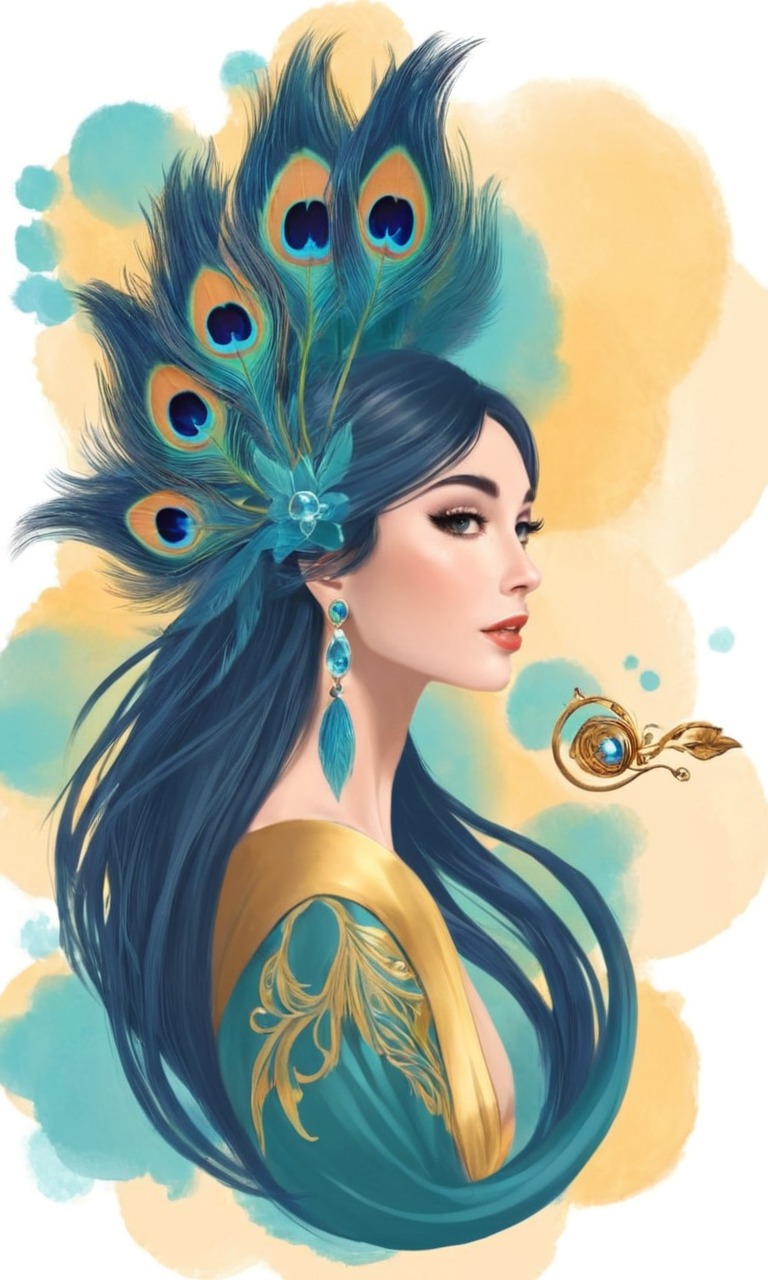 fantasycharacter, beauty, digitalpainting, portrait, digitalart, asianbeauty, asiangirl, bluehair, coloredsketch, cutekawaii, digitalillustration, digitalportrait, feathers, peacock, peacockfeathers, peacocktutorial