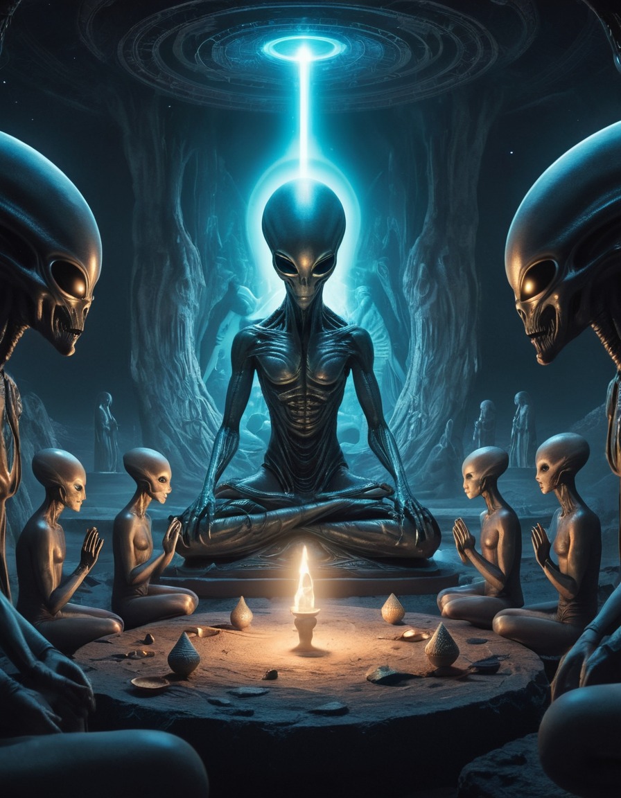 alien, ritual, surreal, mystical, symbolism, extraterrestrial, aliens