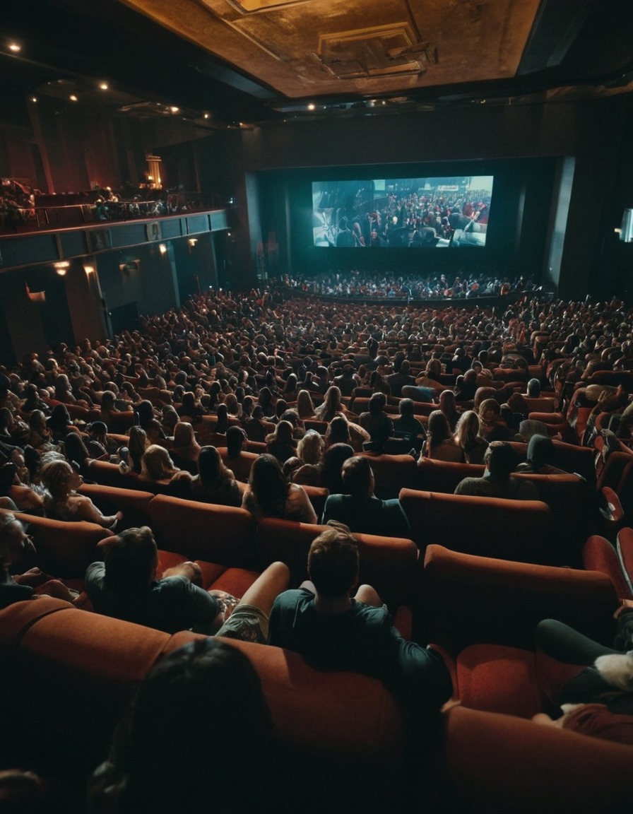 movie theater, overcrowded, big city, urban, cinema, crowds, entertainment