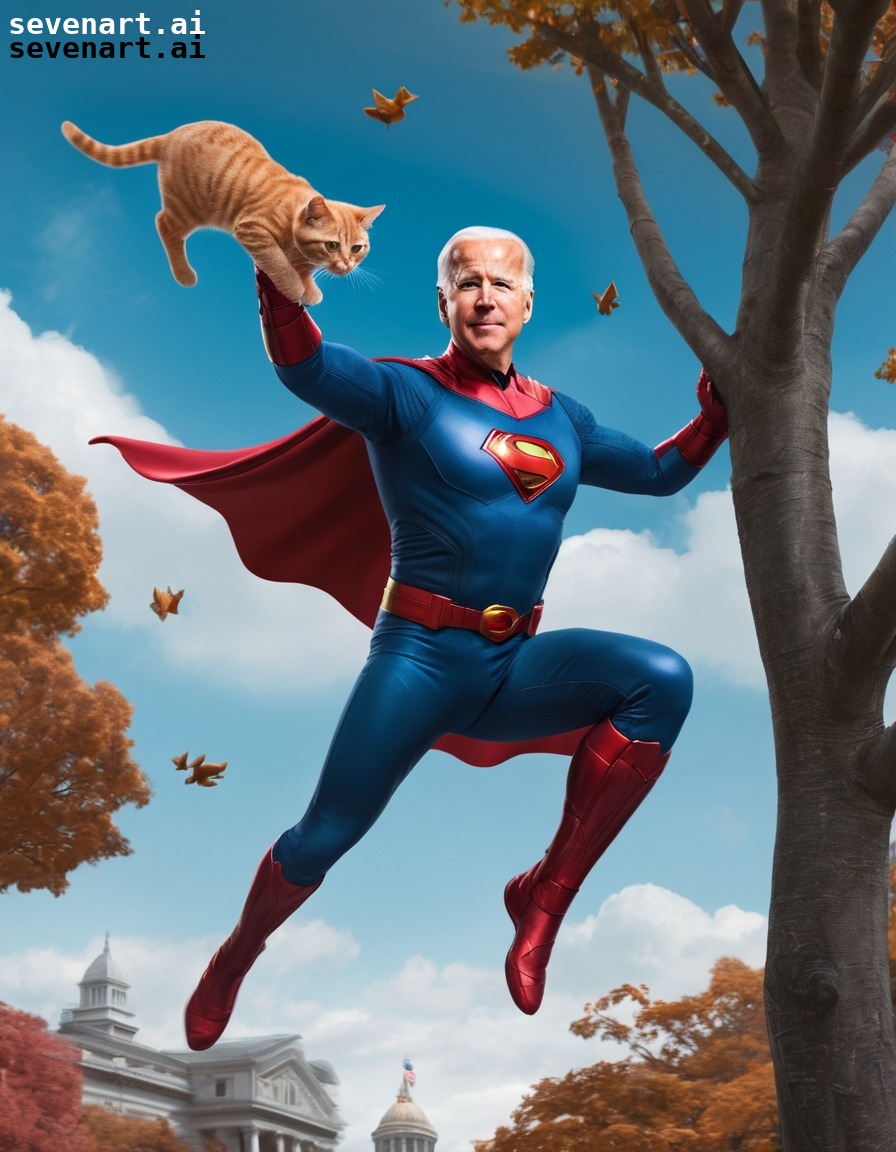 joe biden, superhero, flying, rescuing, cat, usa