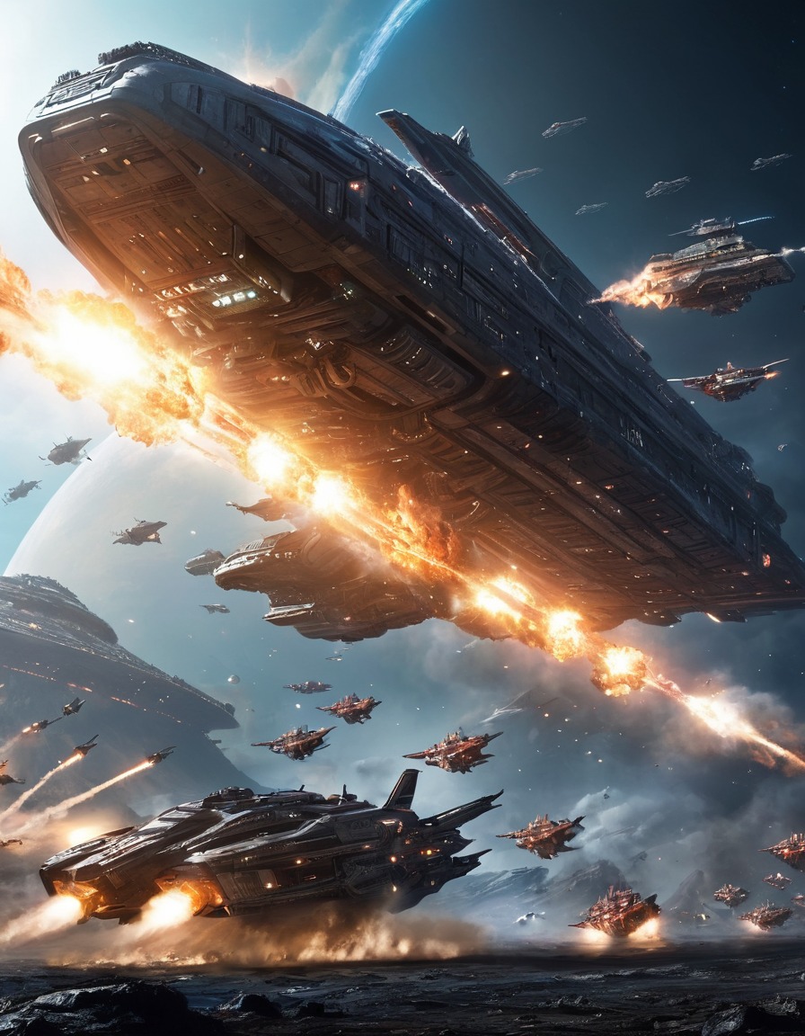 space, starship, alien fleet, epic battle, sci-fi, extraterrestrial, interstellar warfare