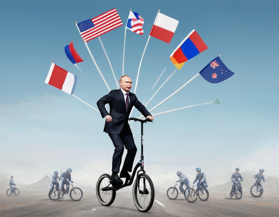 vladimir putin, unicycle, world flags, balance, performance, putin, russia, russian president