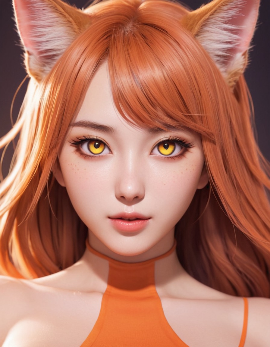 mutations, woman, female, anime, feline features, cat-like eyes, cat-like ears