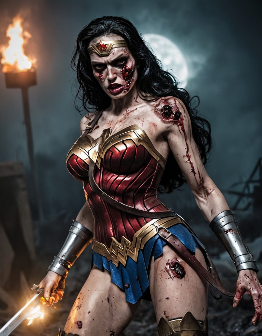 zombie, wonder woman, dc comics, superhero, undead, horror