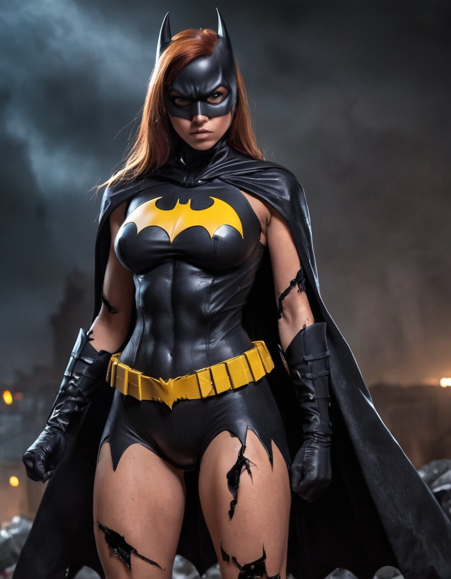 dc comics, batgirl, superhero, confident, battle, ripped clothes, fierce