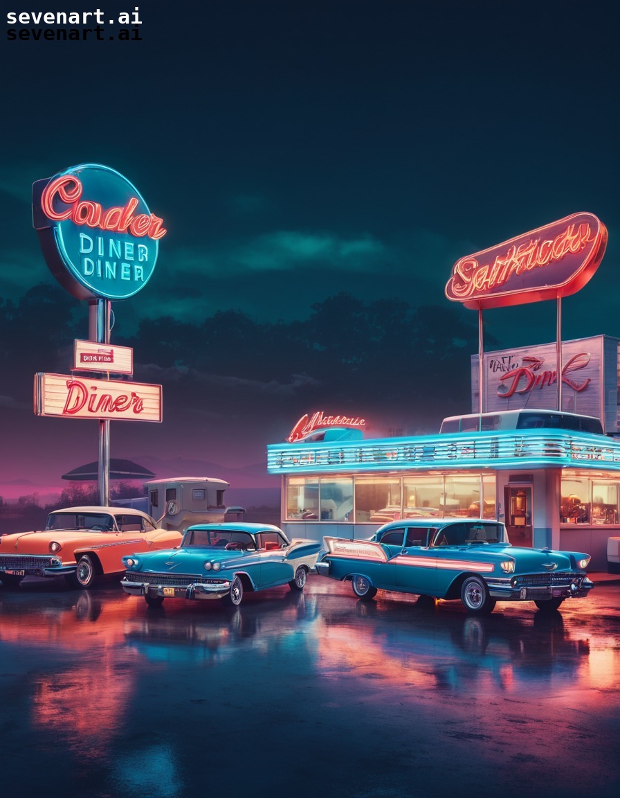 diner, vintage, american, neon sign, classic cars, usa