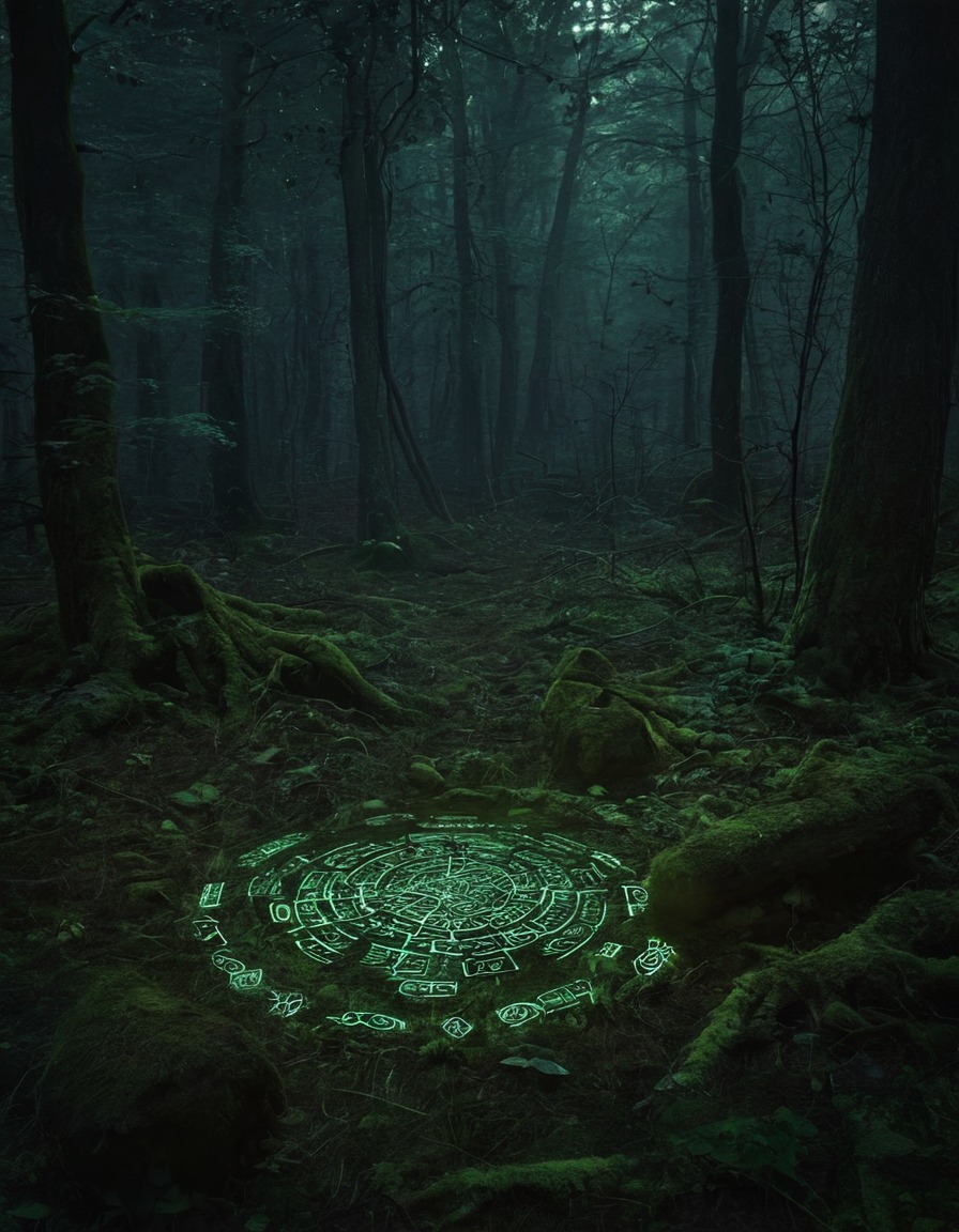 mystical, forest, runes, magic, enchantment