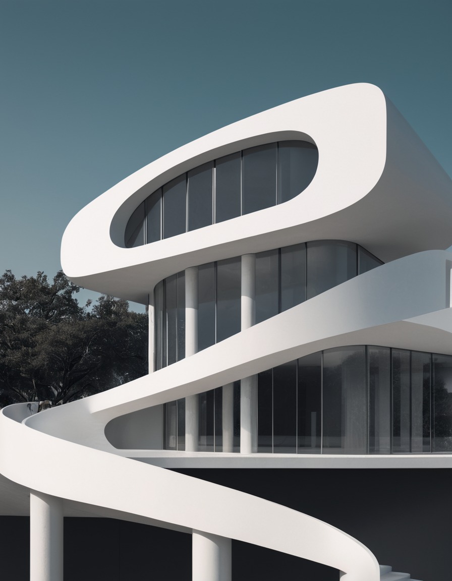 modern architecture, classical architecture, contrast, sleek lines, curves